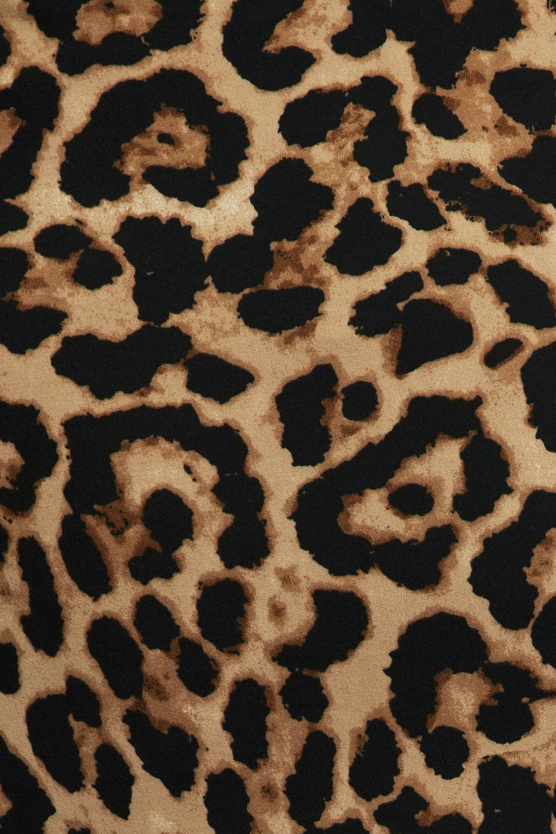 Brown Animal Print Jersey Split Leopard Mini Skirt