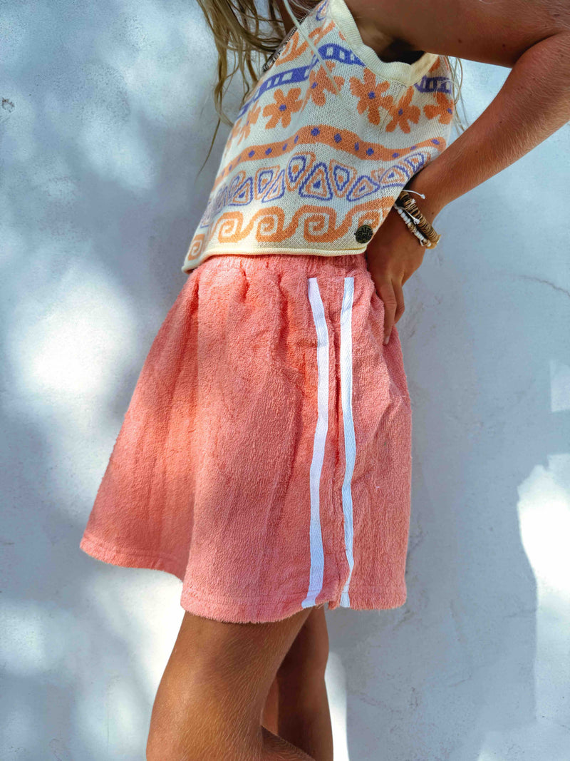 Retro Summer towel skirt - Girls - Coral