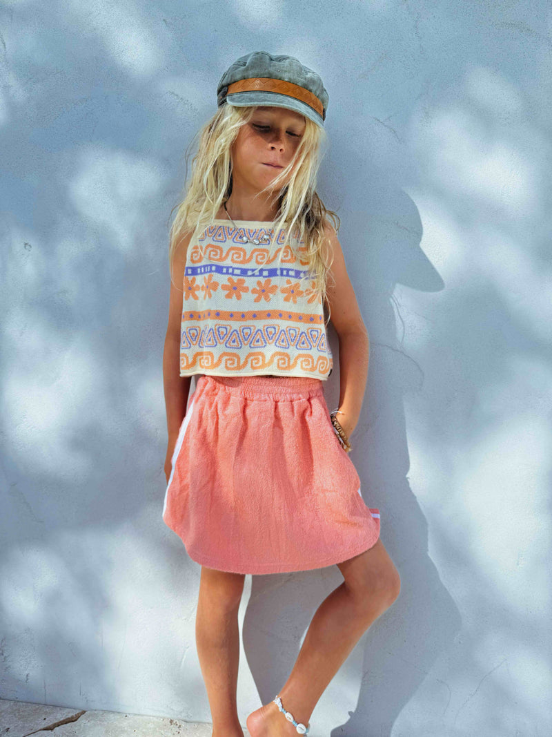 Retro Summer towel skirt - Girls - Coral