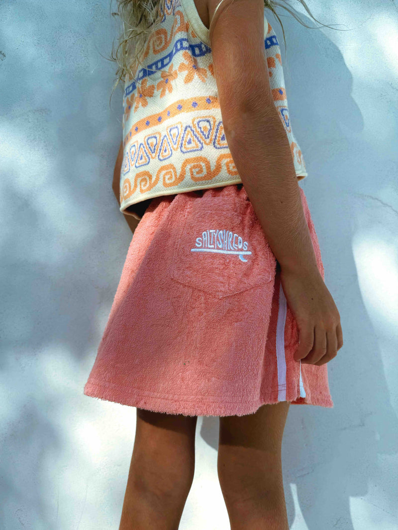 Retro Summer towel skirt - Girls - Coral