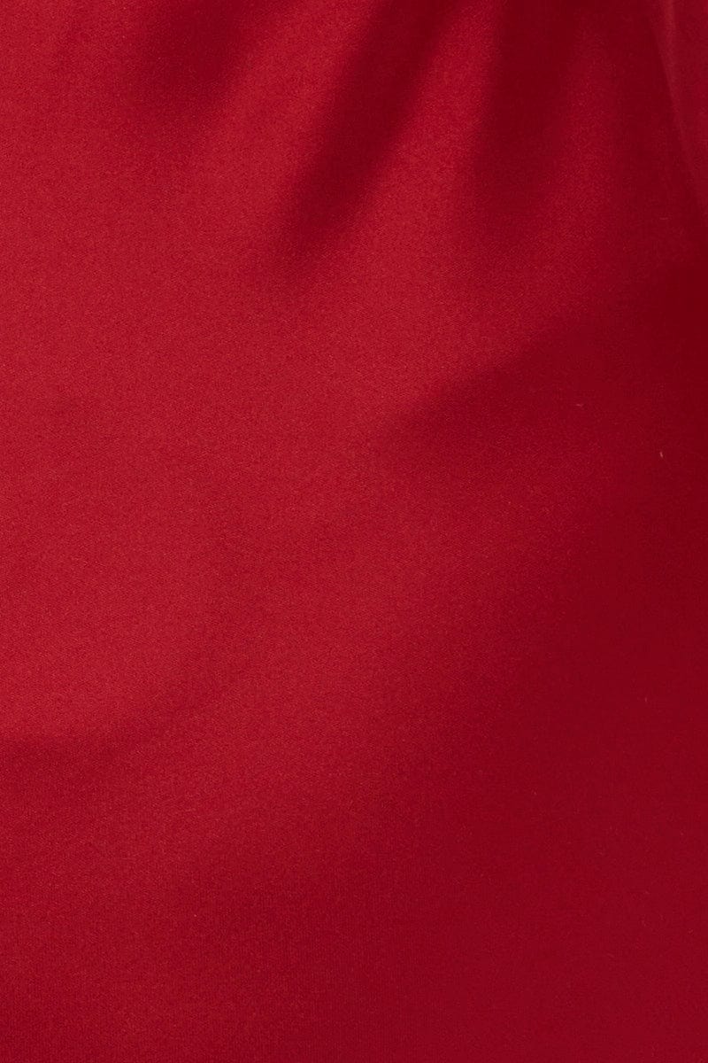 Red Midi Skirt Satin Split Flare