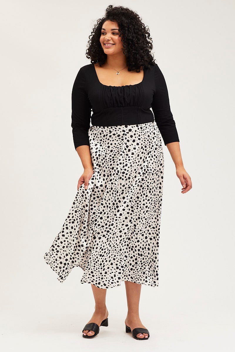 Geo Print Midi Satin Skirt