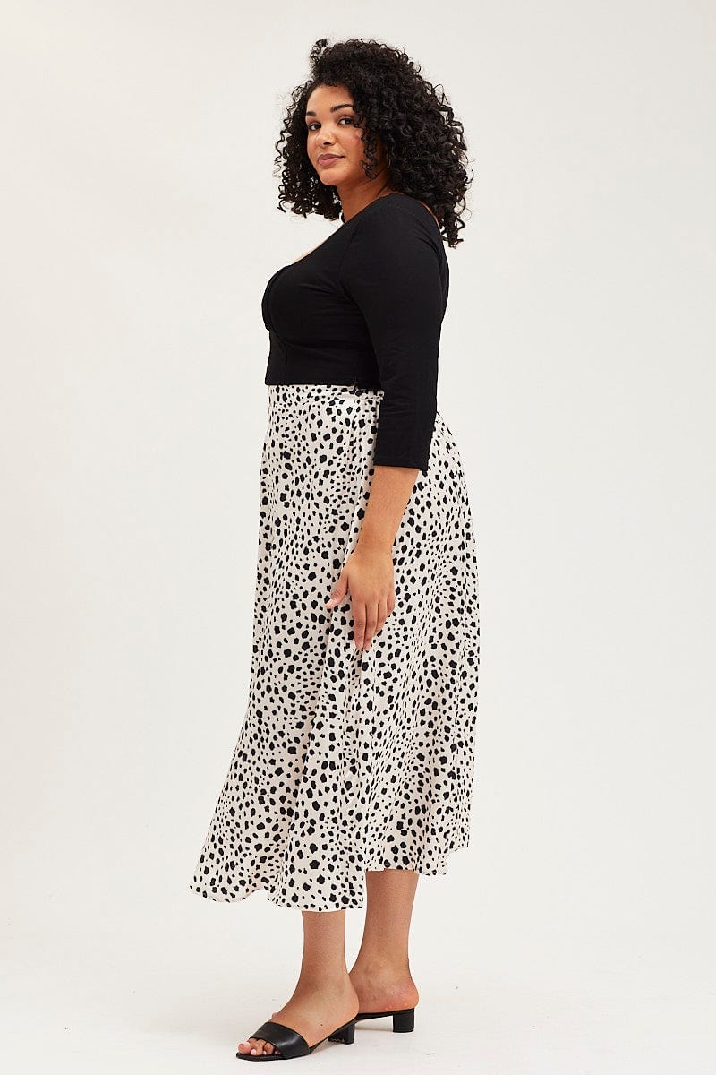 Geo Print Midi Satin Skirt