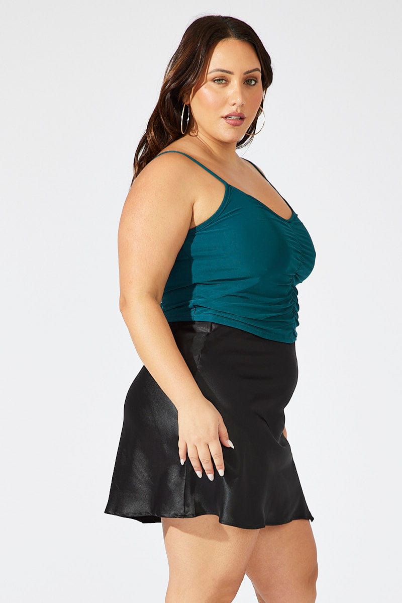 Black Lace Trim Satin Skirt