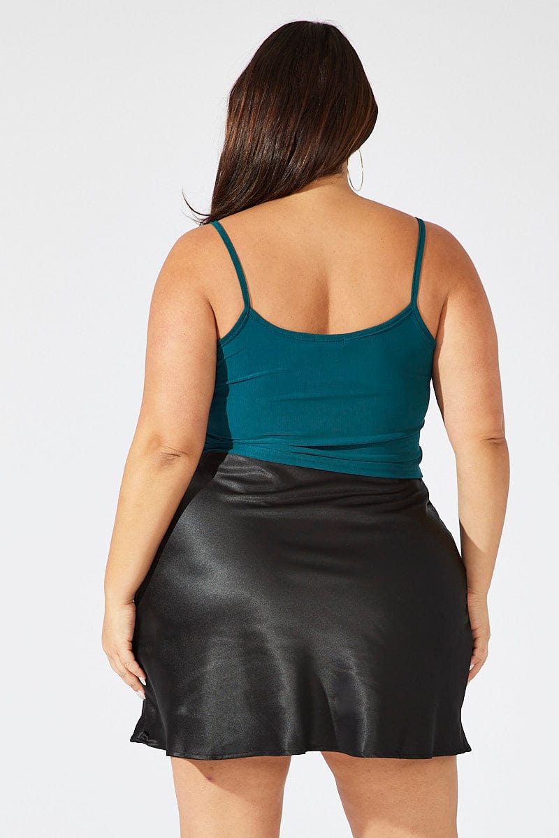 Black Lace Trim Satin Skirt