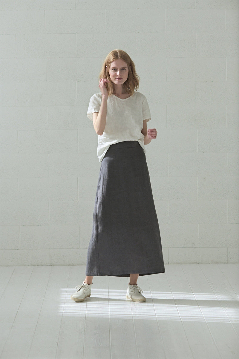 High-Waisted Long Linen Skirt
