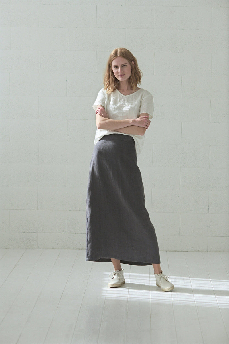 High-Waisted Long Linen Skirt