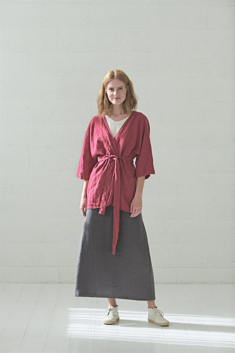 High-Waisted Long Linen Skirt
