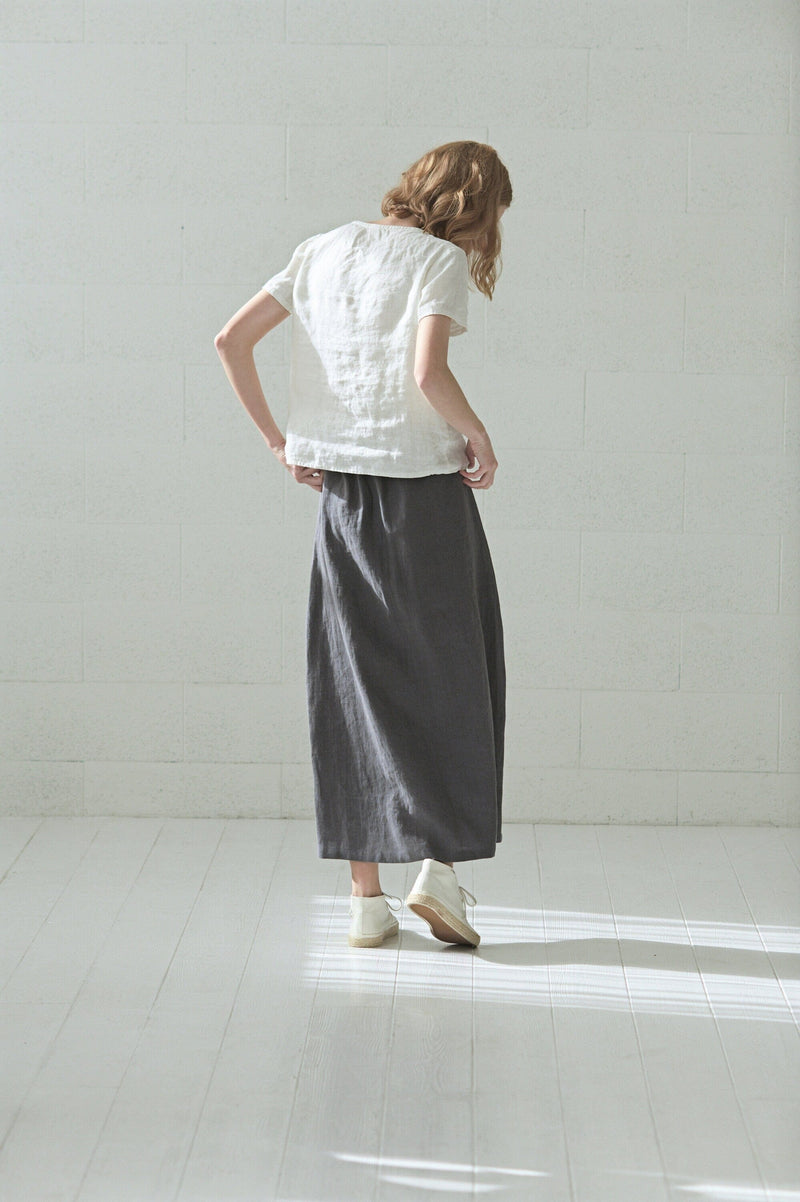 High-Waisted Long Linen Skirt