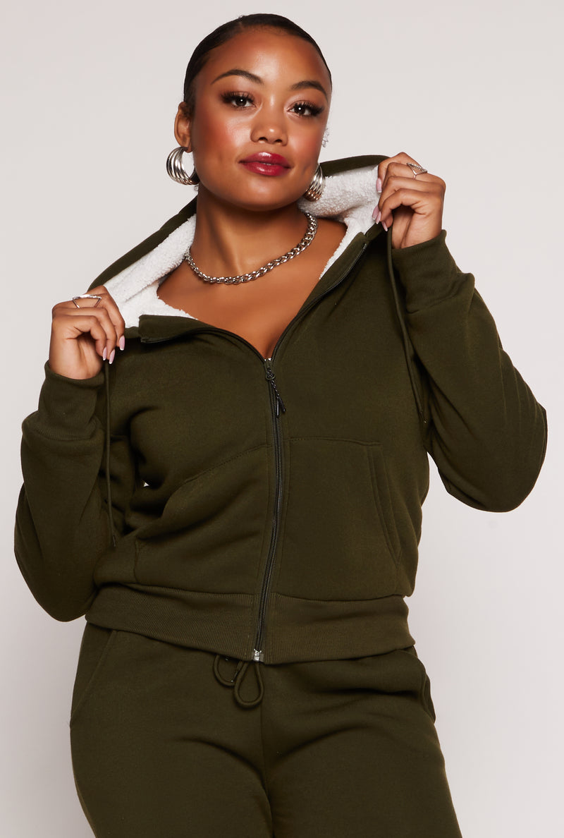 Plus Size Sherpa Lined Zip Front Hoodie