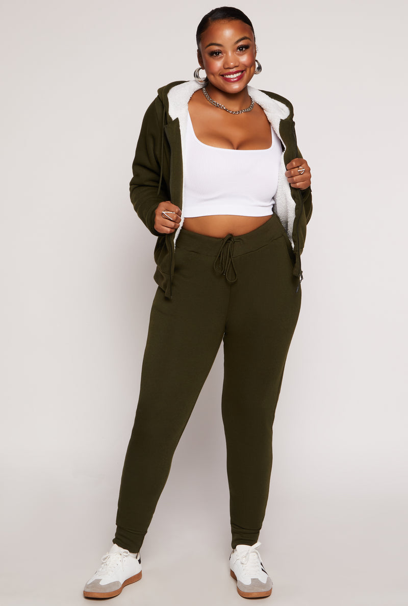 Plus Size Sherpa Lined Zip Front Hoodie