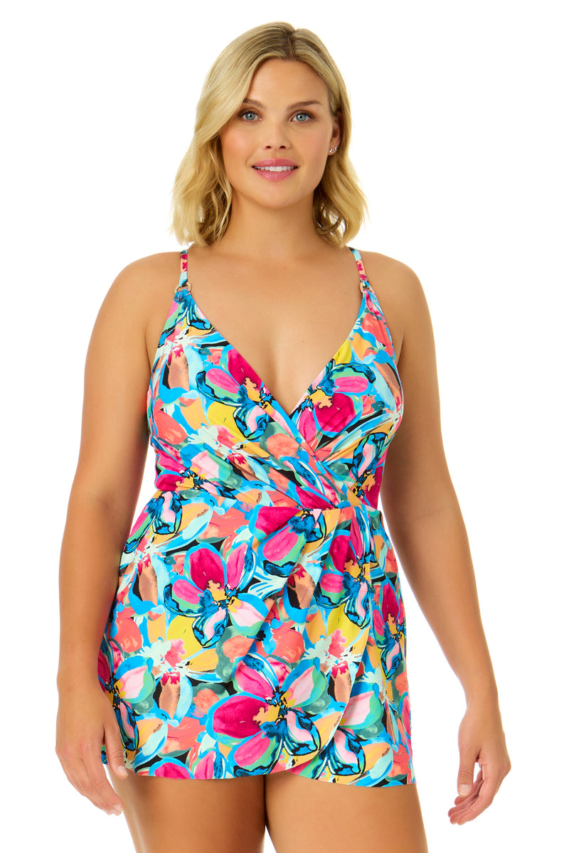 Women's Amalfi Floral Swim Dress With Skirted Bottom