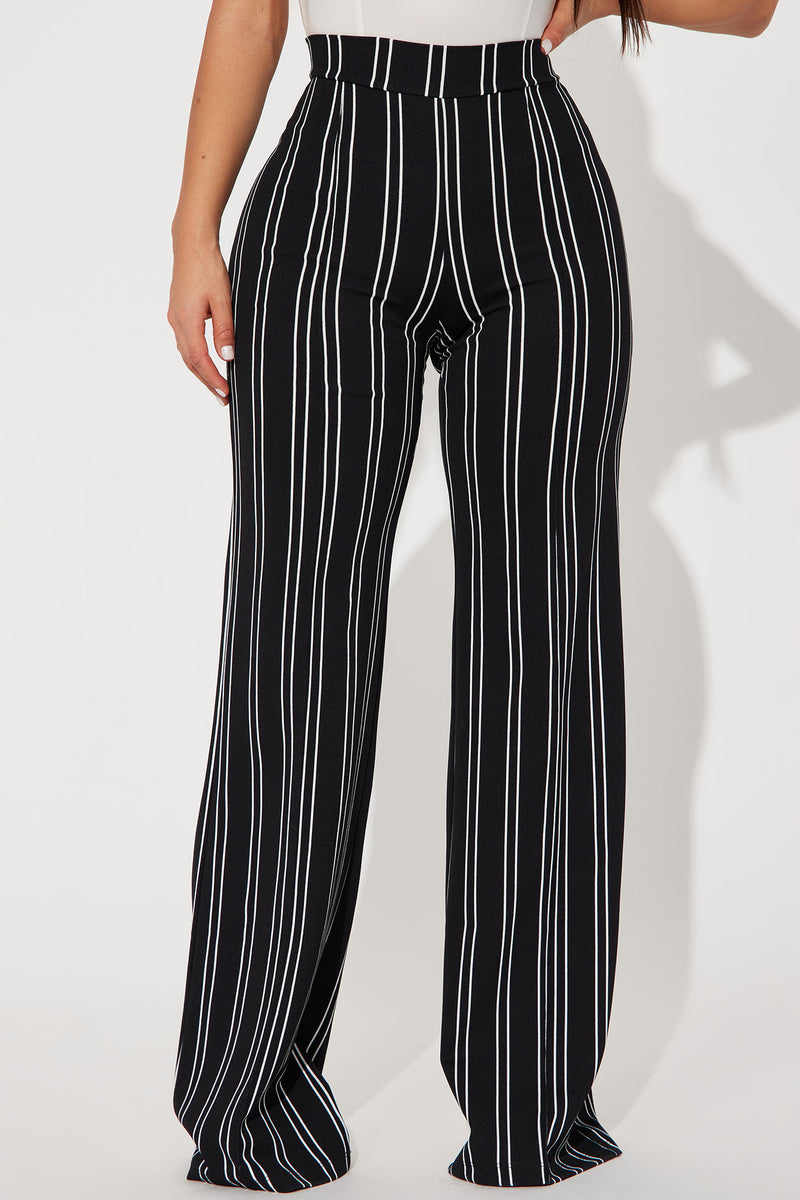 Victoria High Waisted Striped Dress Pant - Black/White