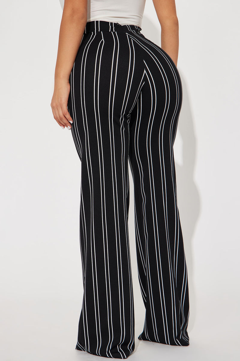 Victoria High Waisted Striped Dress Pant - Black/White