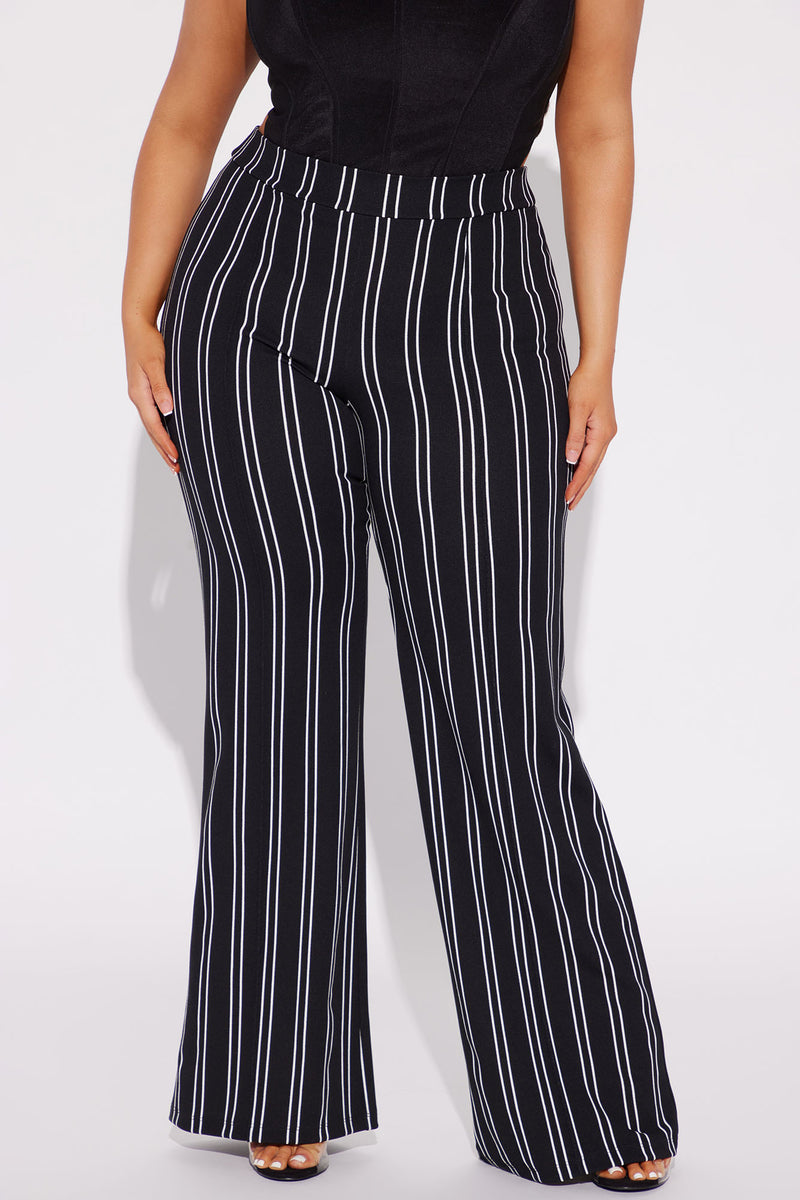 Victoria High Waisted Striped Dress Pant - Black/White