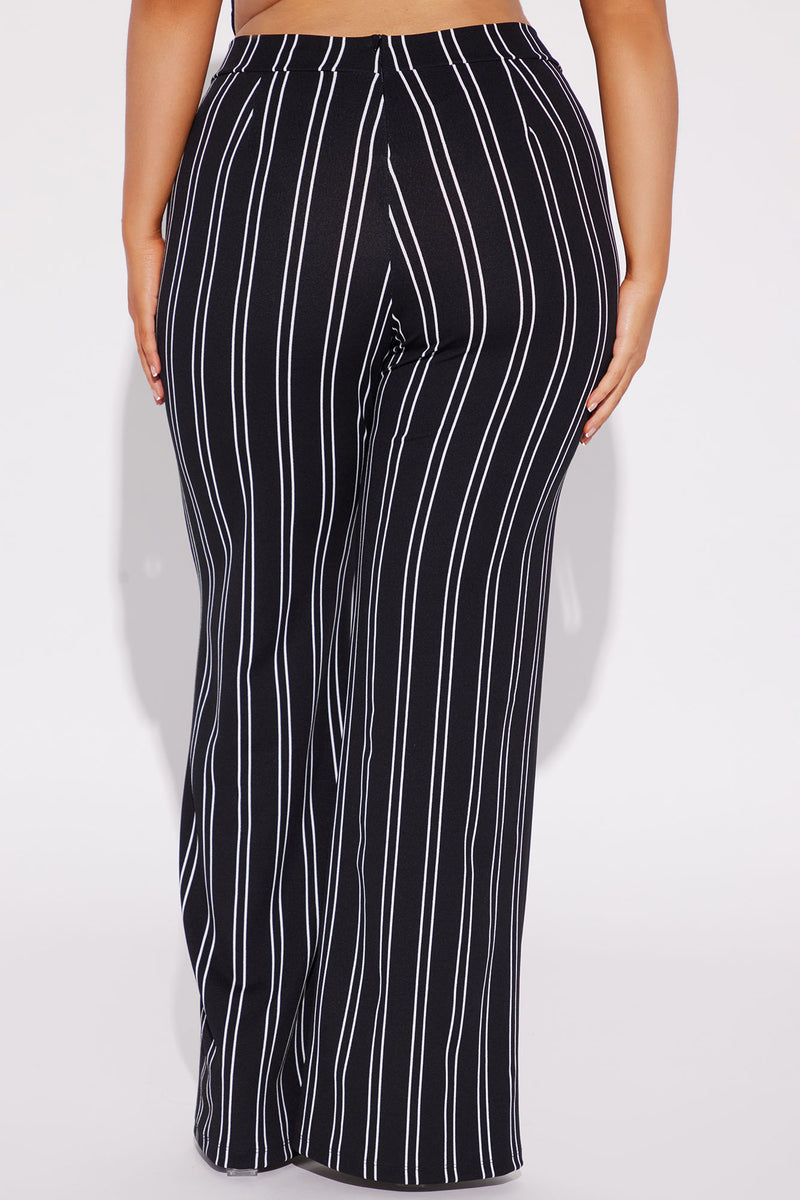 Victoria High Waisted Striped Dress Pant - Black/White