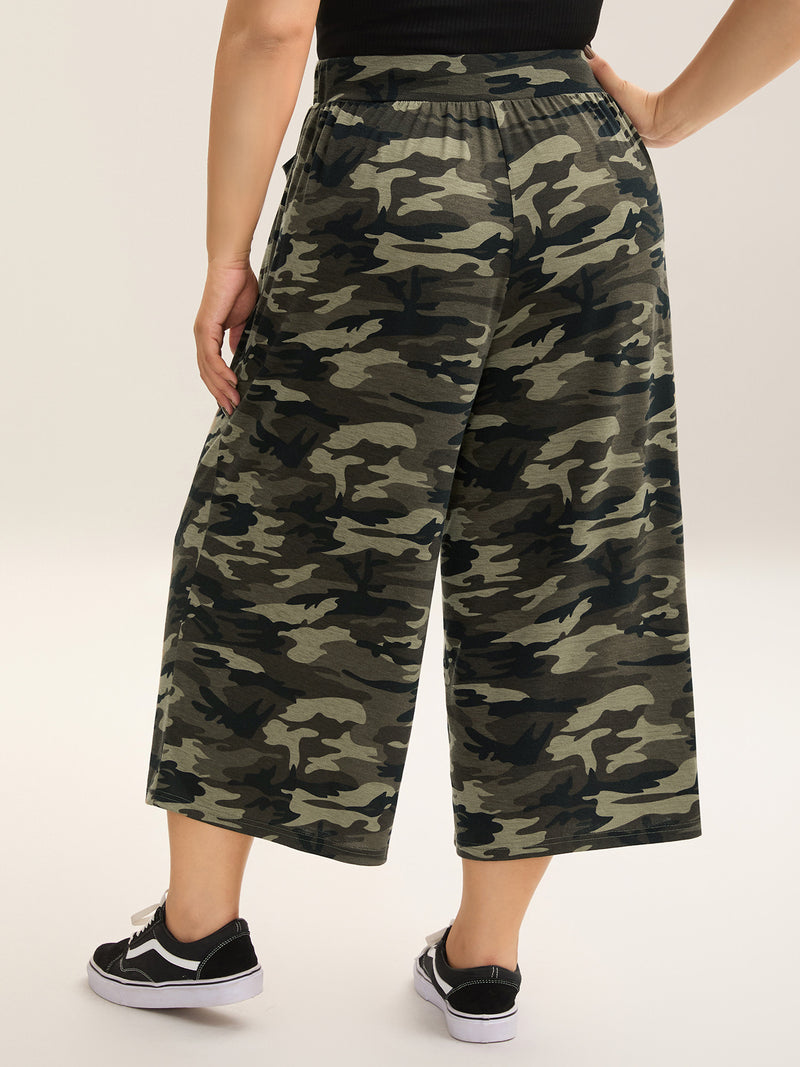Camouflage Print Tie-Waist Wide-Leg Pants