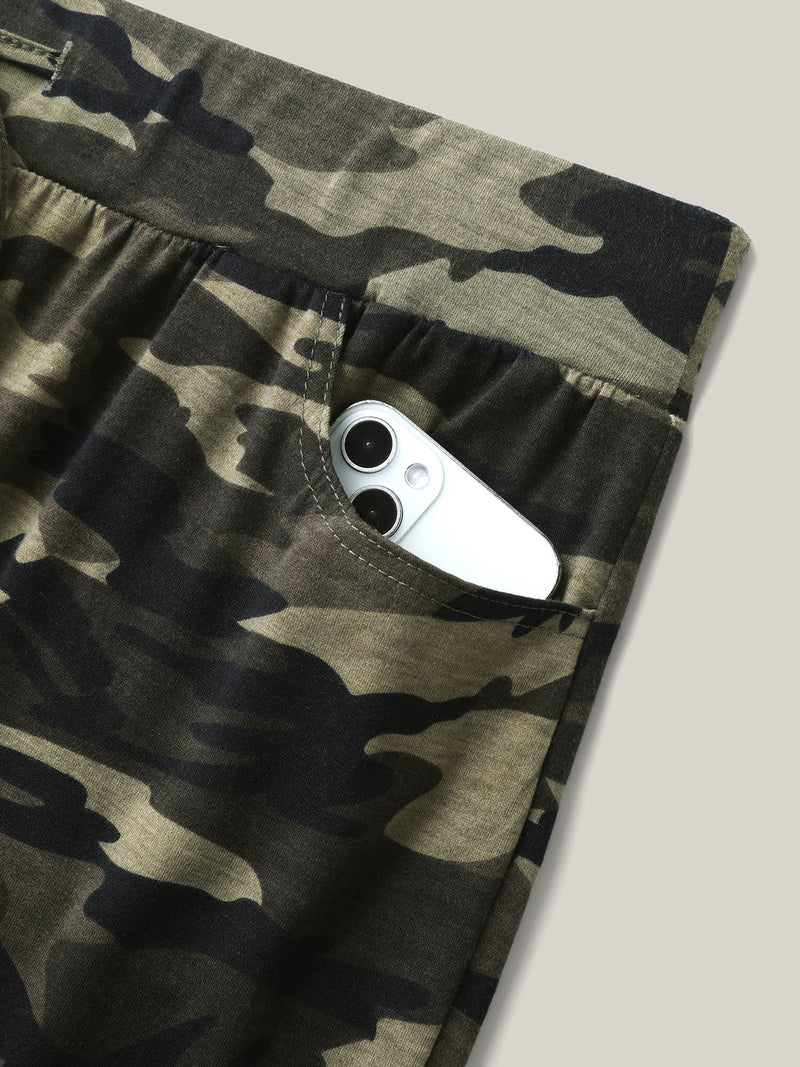 Camouflage Print Tie-Waist Wide-Leg Pants