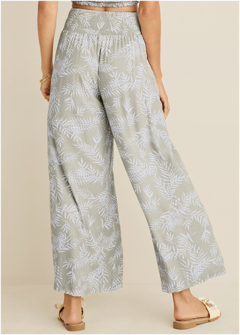 Smocked Waist Flared Pants  - Green Multi