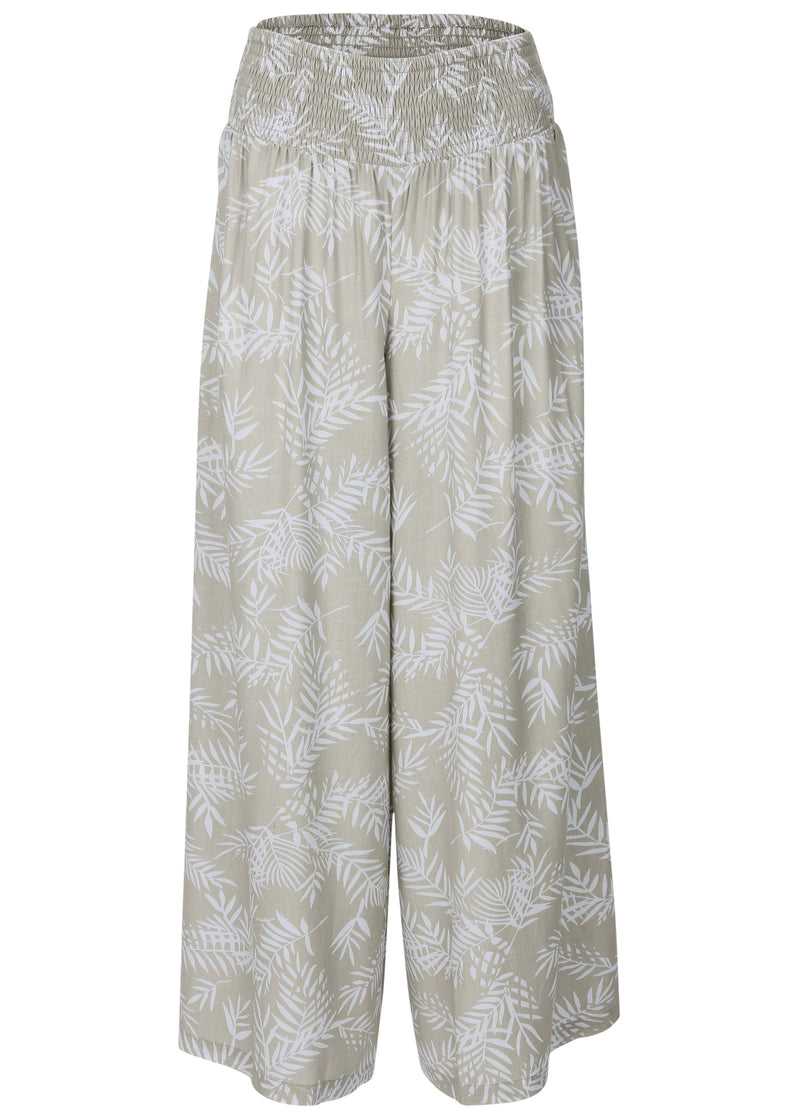 Smocked Waist Flared Pants  - Green Multi