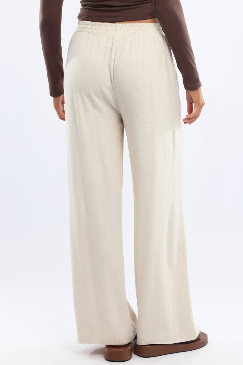 Beige Wide Leg Pants Elasticated Waist