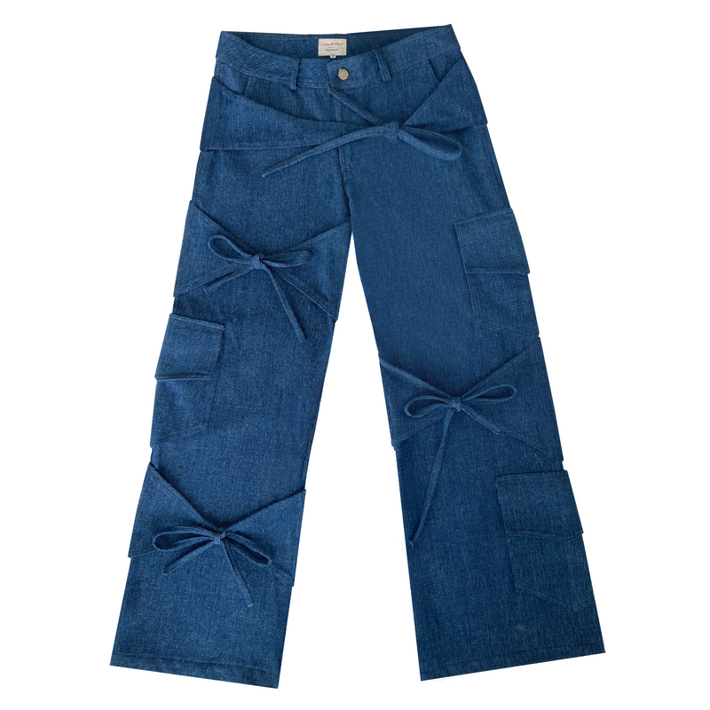 Blue Denim Bow Pants