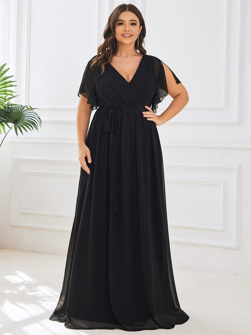 pretty LEORA|Plus Size Chiffon Tie-Waist Evening Dress