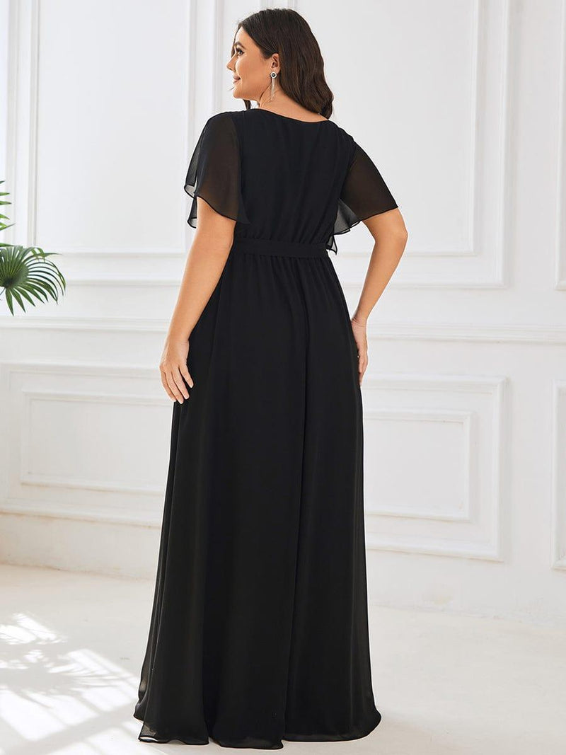 pretty LEORA|Plus Size Chiffon Tie-Waist Evening Dress