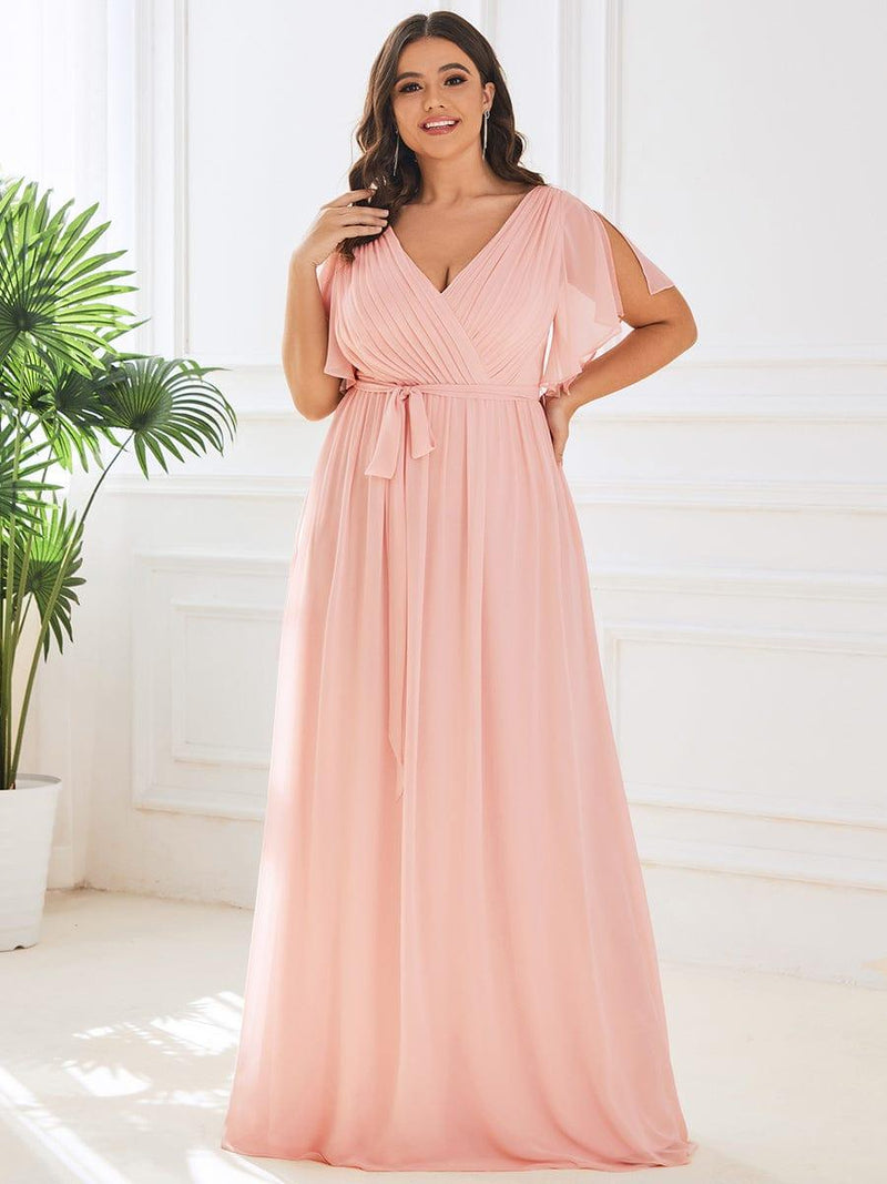 pretty LEORA|Plus Size Chiffon Tie-Waist Evening Dress