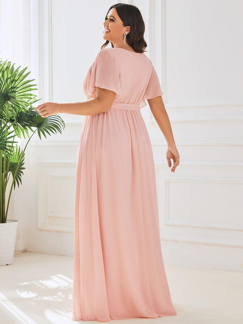 pretty LEORA|Plus Size Chiffon Tie-Waist Evening Dress