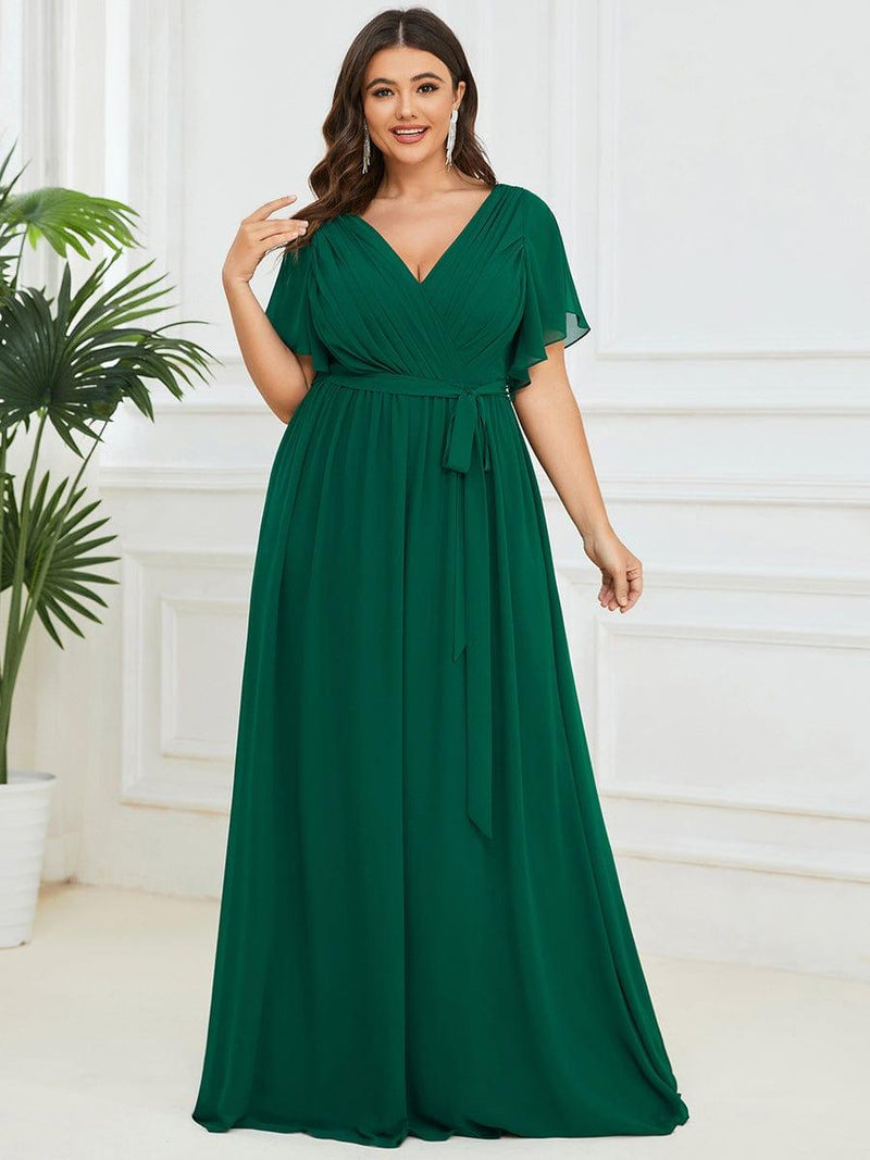 pretty LEORA|Plus Size Chiffon Tie-Waist Evening Dress