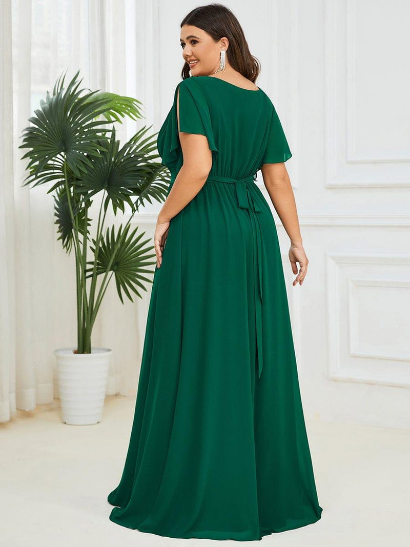 pretty LEORA|Plus Size Chiffon Tie-Waist Evening Dress