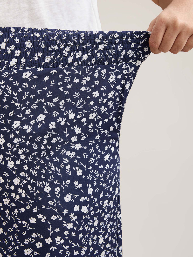 Ditsy Floral Print Shirred Wide-Leg Pants