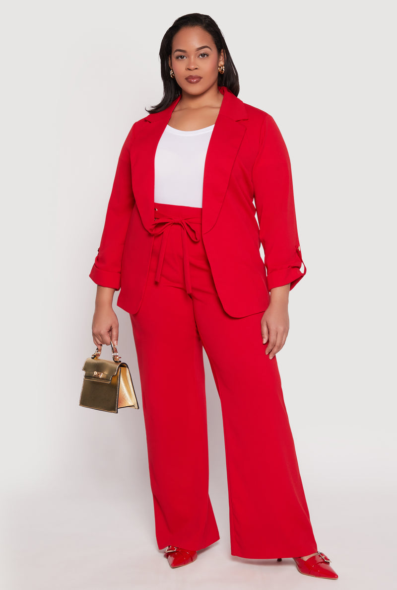Plus Size Crepe Knit Belted Front Dress Pants
