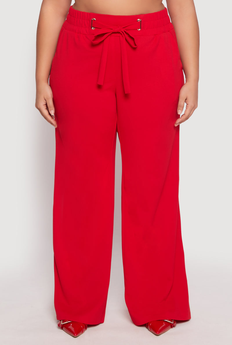 Plus Size Crepe Knit Belted Front Dress Pants