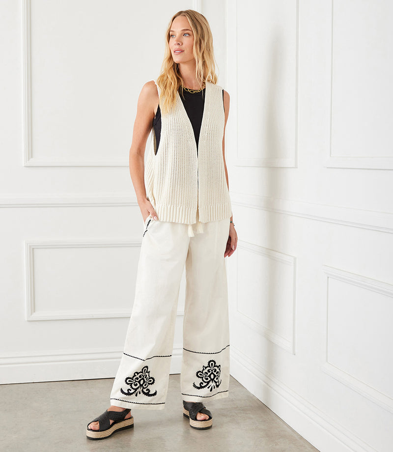 Embroidered Drawstring Ankle Pants