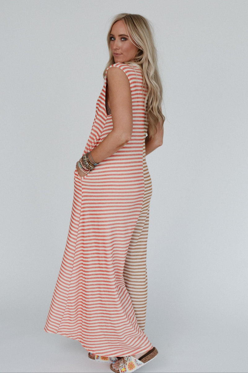 Daphne Striped Wide Leg Jumpsuit - Coral Multi