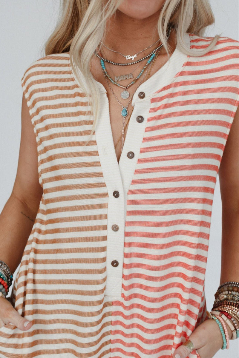 Daphne Striped Wide Leg Jumpsuit - Coral Multi