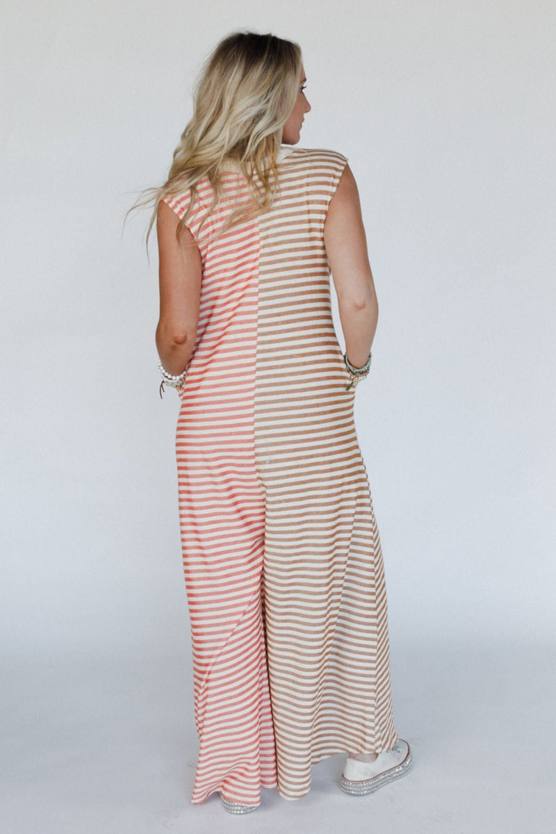 Daphne Striped Wide Leg Jumpsuit - Coral Multi