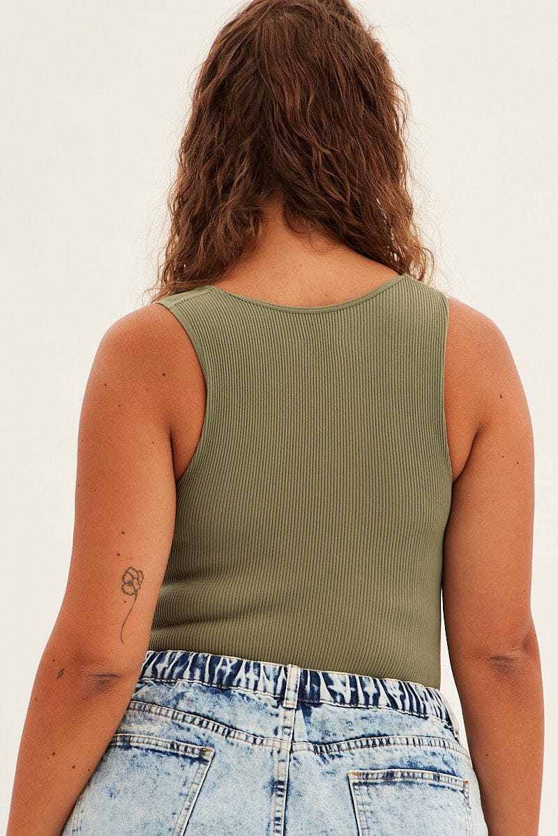 Green Bodysuit Sleeveless V-neck Seamless