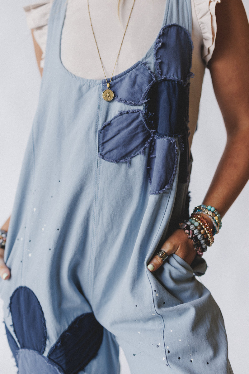 Wild Wish Patchwork Jumpsuit - Blue