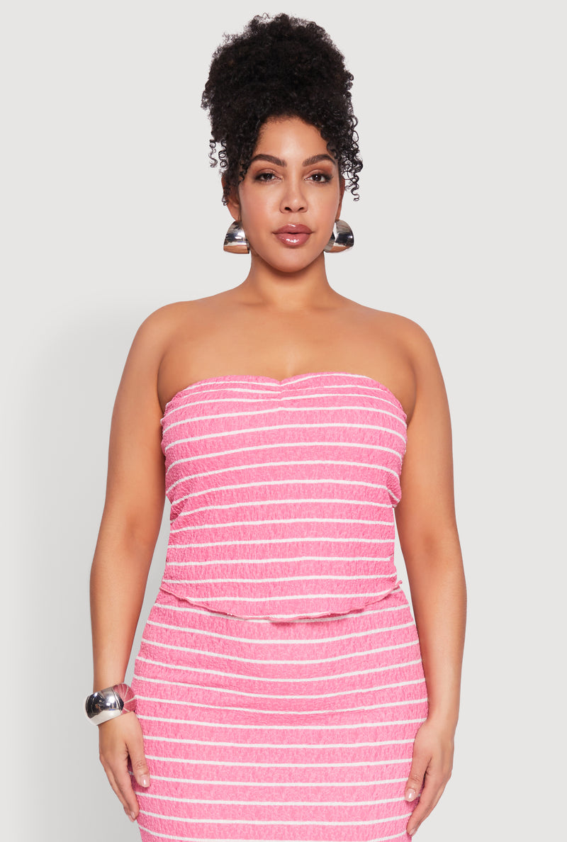 Plus Size Almost Famous Striped Sweetheart Neckline Tube Top