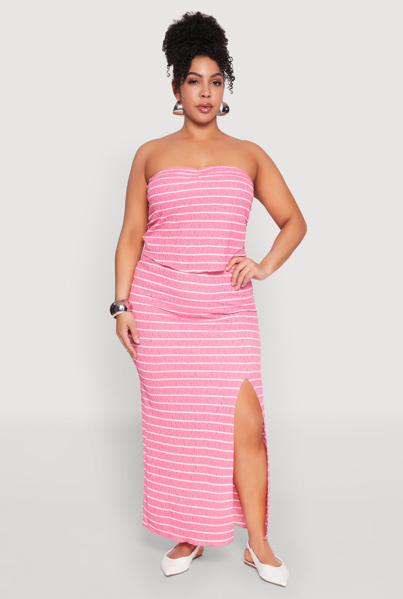 Plus Size Almost Famous Striped Sweetheart Neckline Tube Top