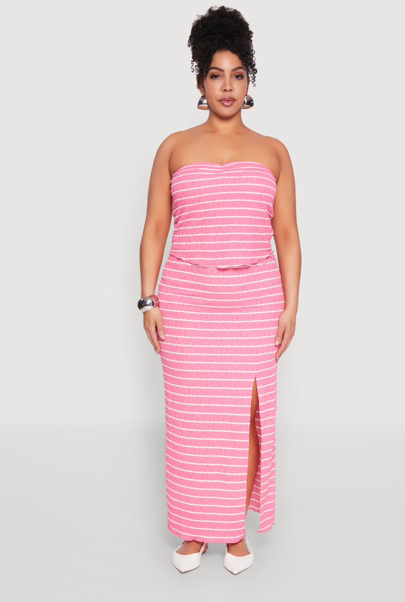 Plus Size Almost Famous Striped Sweetheart Neckline Tube Top