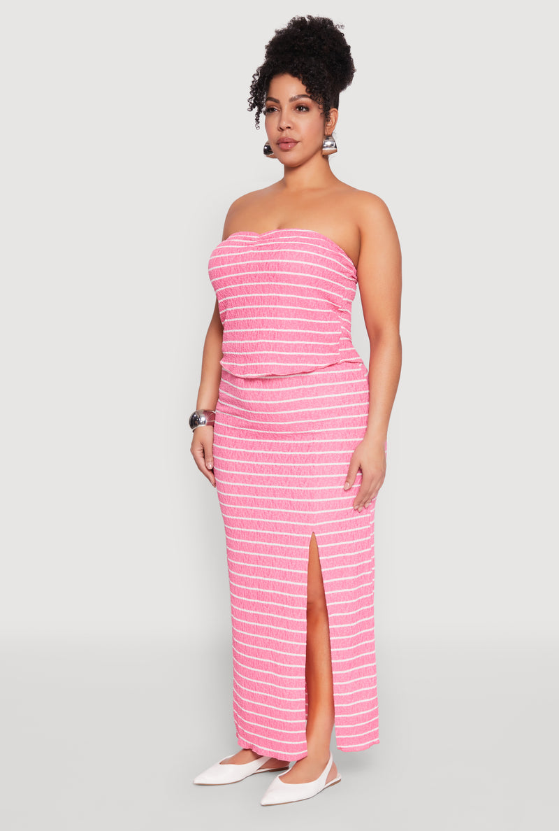 Plus Size Almost Famous Striped Sweetheart Neckline Tube Top