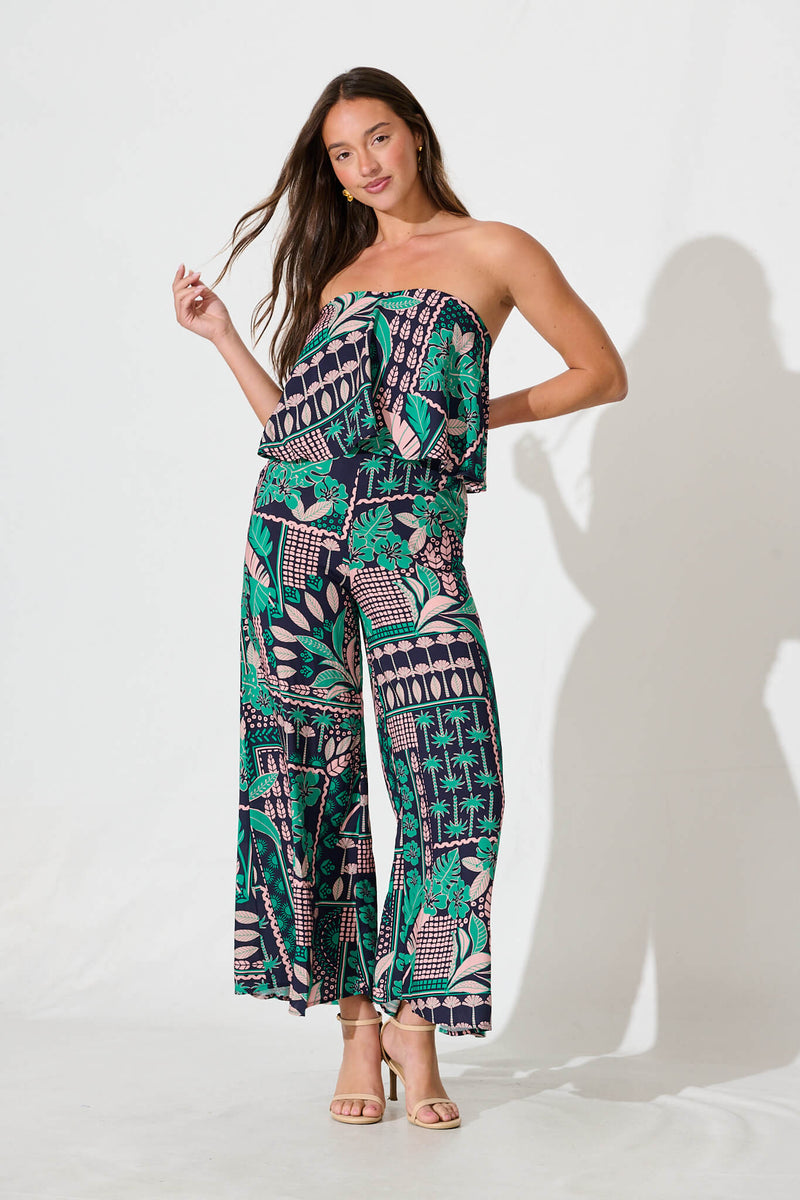 North Jumpsuit In Navy With Green And Blush Patchwork