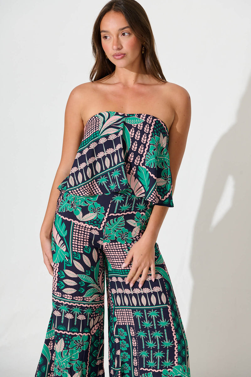 North Jumpsuit In Navy With Green And Blush Patchwork