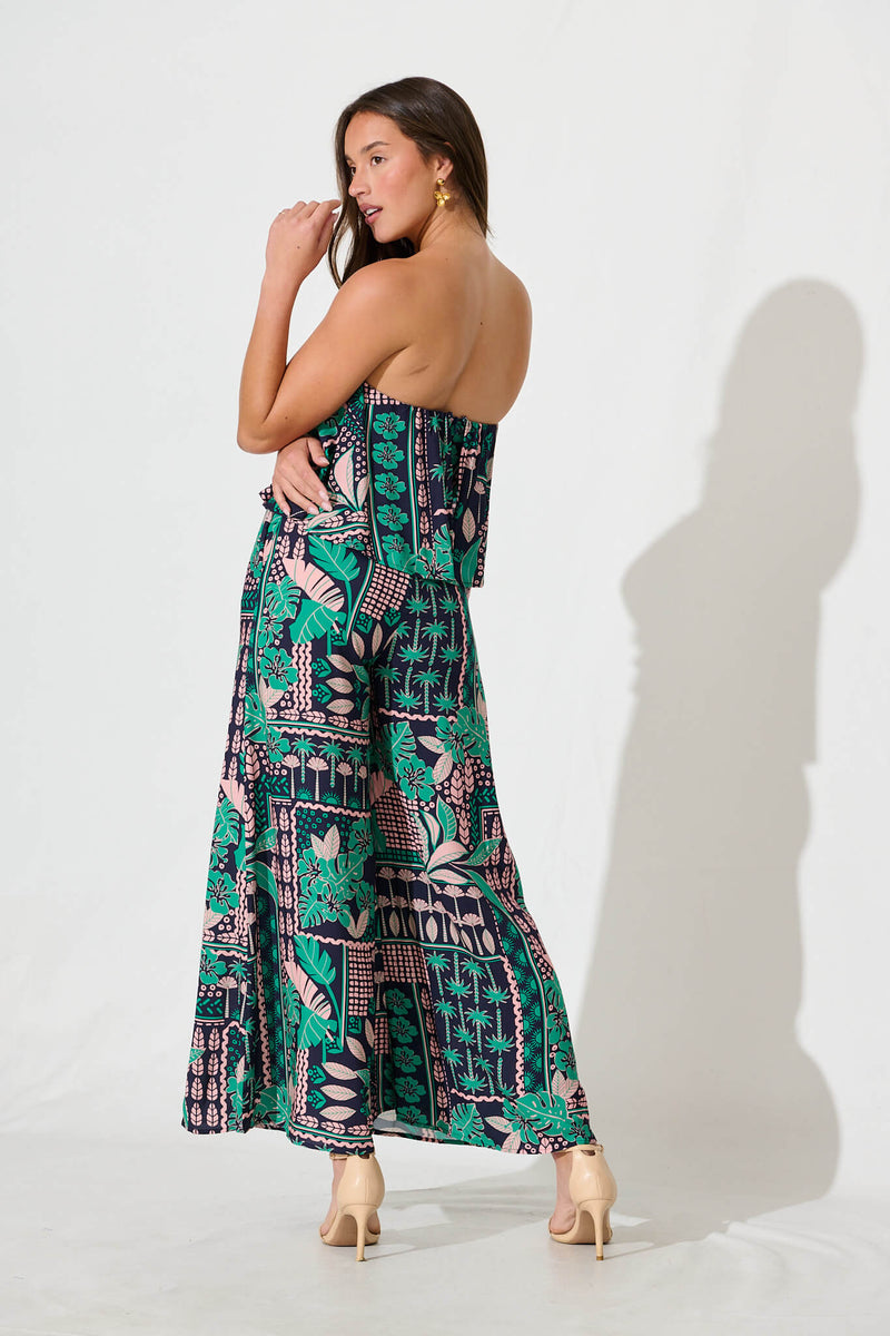 North Jumpsuit In Navy With Green And Blush Patchwork