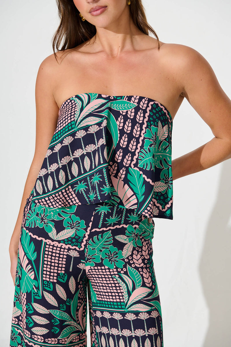 North Jumpsuit In Navy With Green And Blush Patchwork