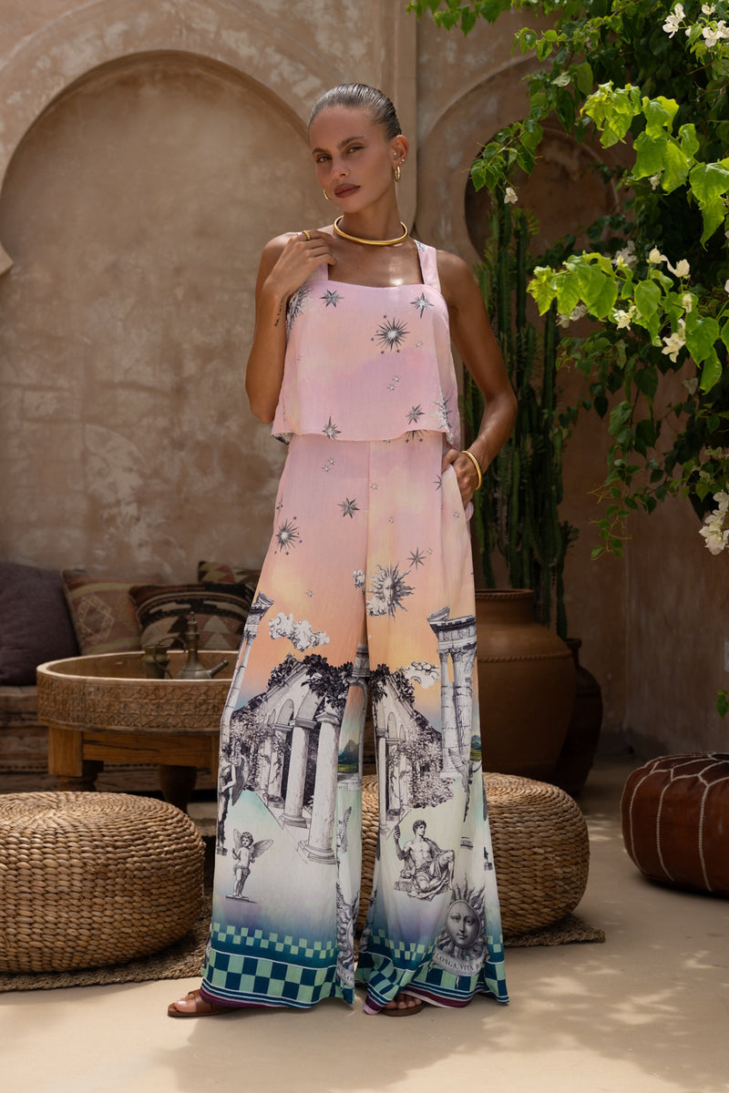 Valora Pink Abstract Jumpsuit